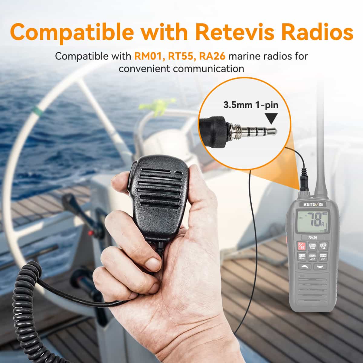 3.5mm Single Pin Shoulder Speaker Microphone for Marine Radio RT55 RA26 RM01 