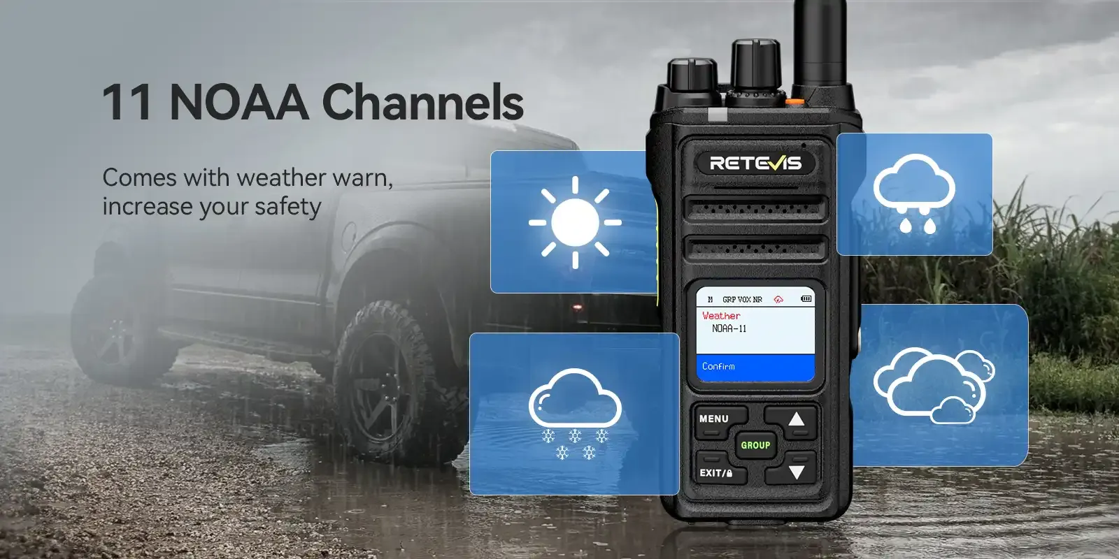Retevis NR30S GMRS walkie talkie with 11 NOAA weather alert channels