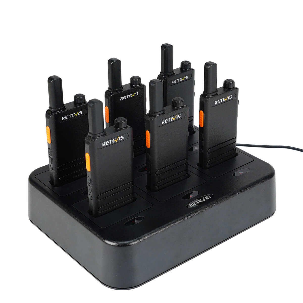 RT22P Compact FRS Walkie Talkie 6PCS with Earpieces and 6-Way Charger