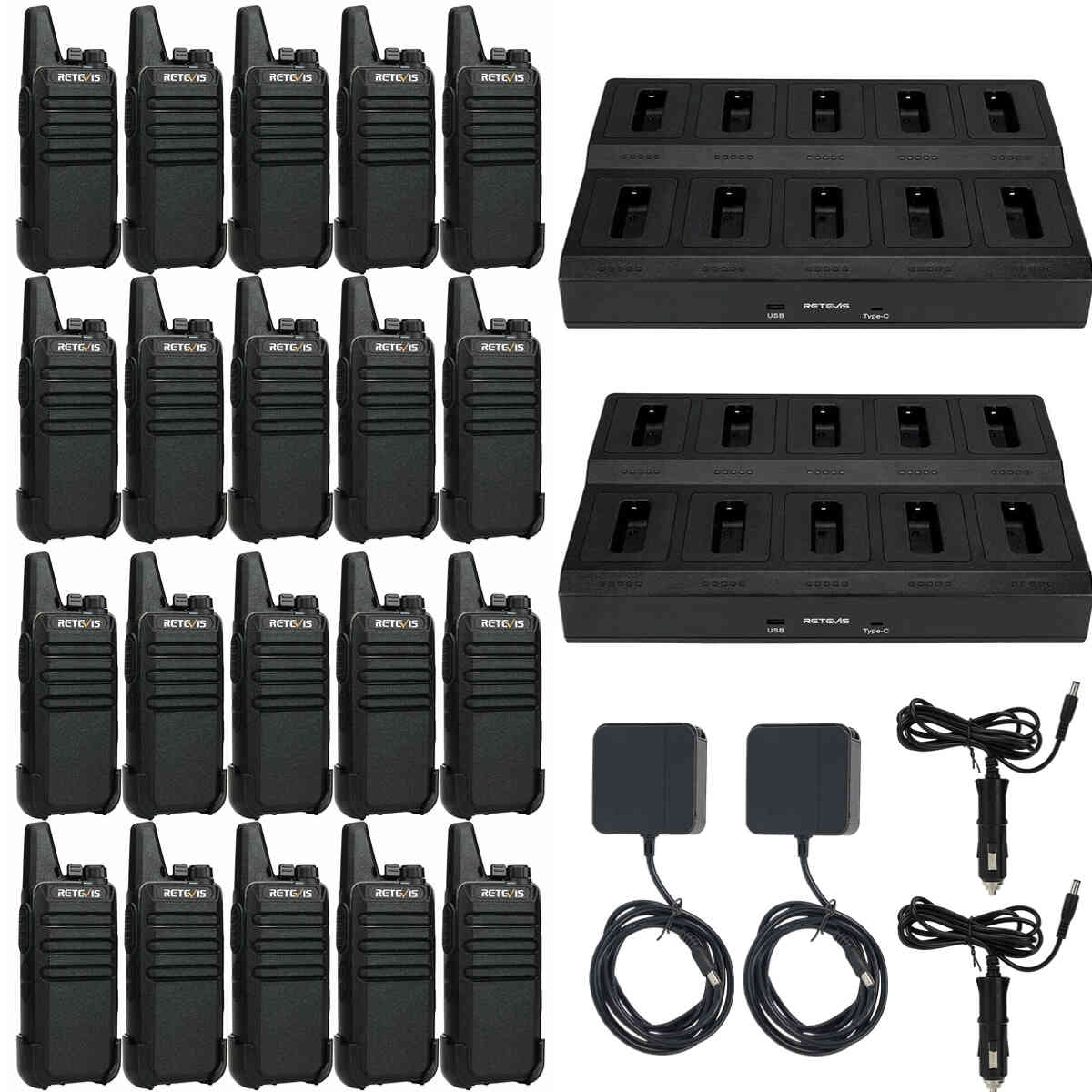 Retevis RT622 PMR446 Mini 2-Way Radio (20 Pack) with 10-Way Charger (2 Pack)