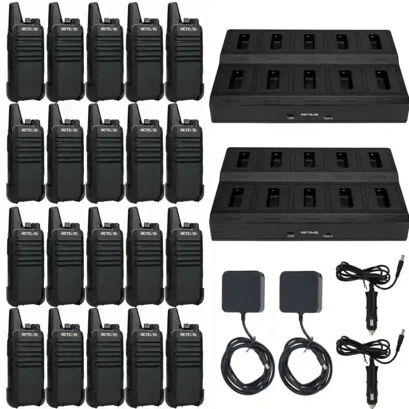Retevis RT622 PMR446 Mini 2-Way Radio (20 Pack) with 10-Way Charger (2 Pack)