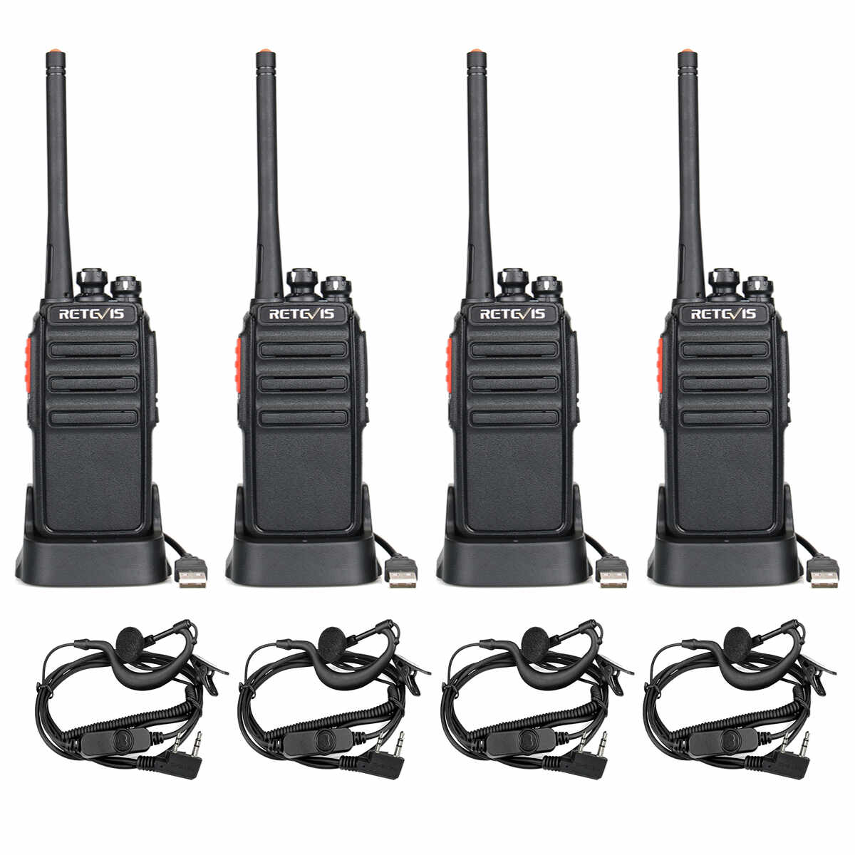 Retevis RT24 Durable PMR446 Walkie Talkie with Earpiece Bundle (4 Pack)