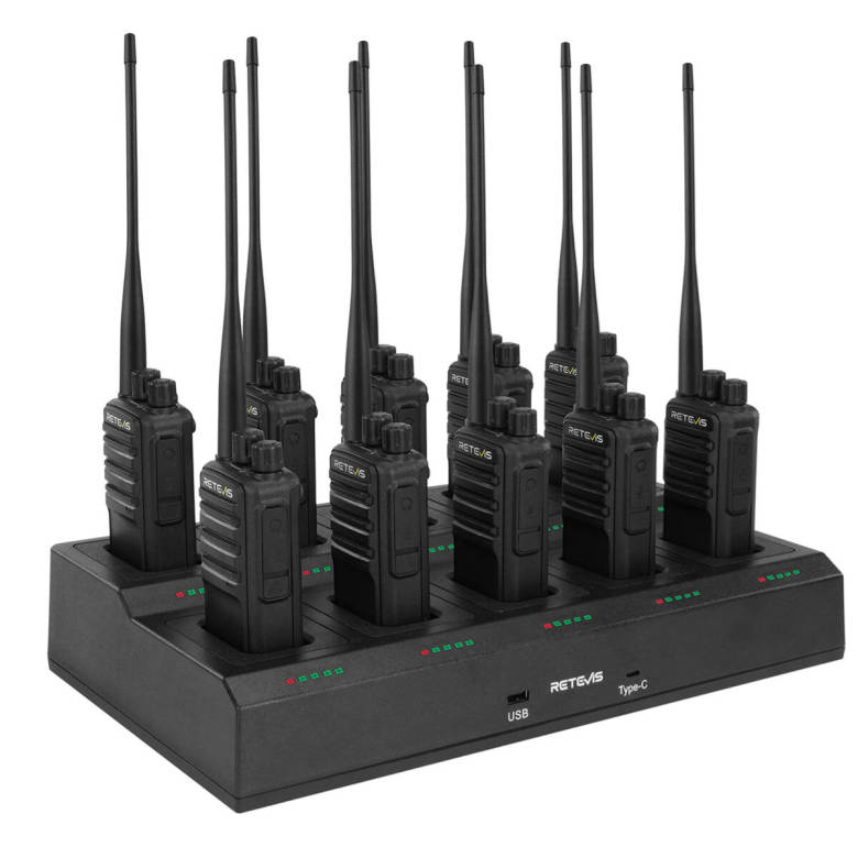 Retevis RB669 Germany PMR446/Freenet Radio 10 Packs with 10-Way Charger | License-Free | Dual Band | German Broadcast | 1200mAh Battery