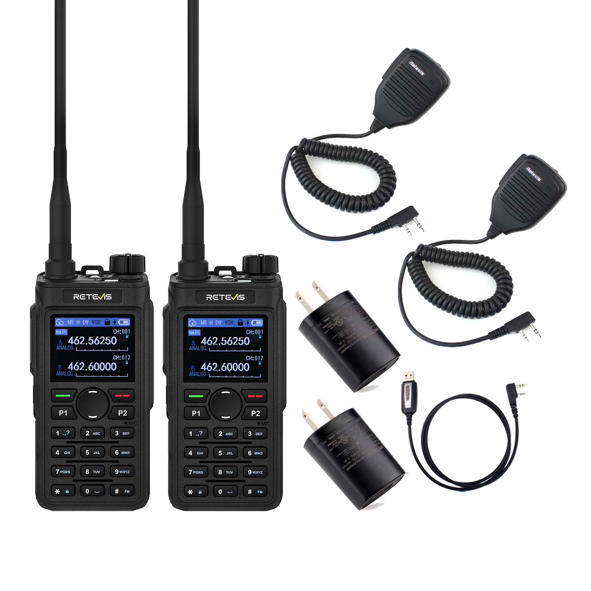 Retevis C2 GMRS Dual Watch NOAA Commercial Radio with Microphone 2 Pack