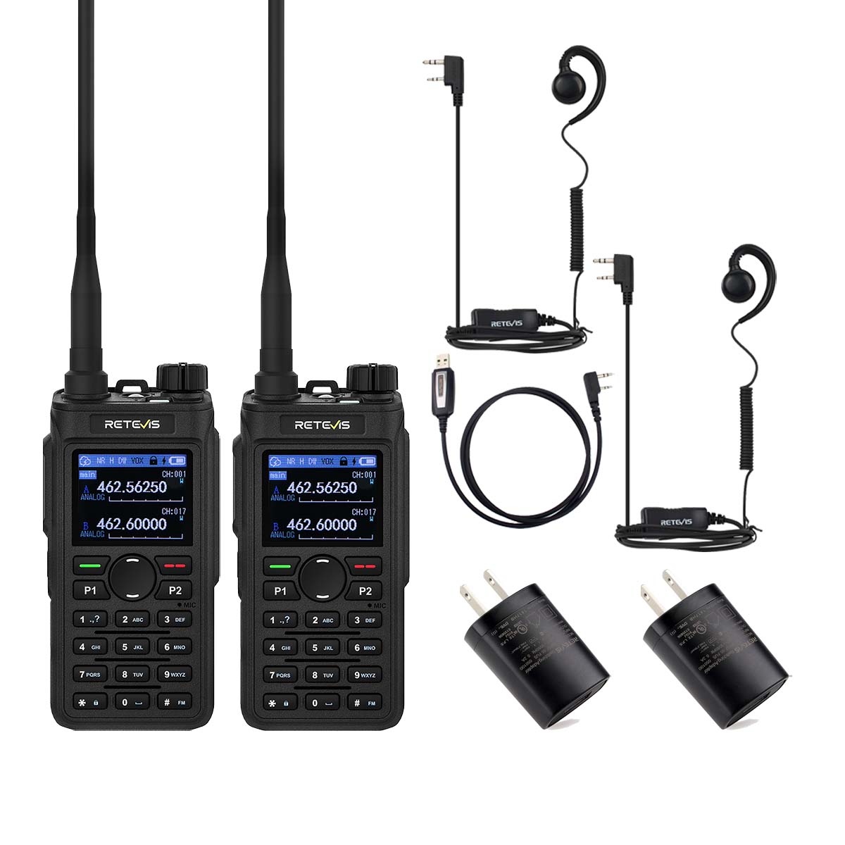 Retevis C2 GMRS Long Range Dual Watch Commercial Radio with Earpiece Kit 2 Pack