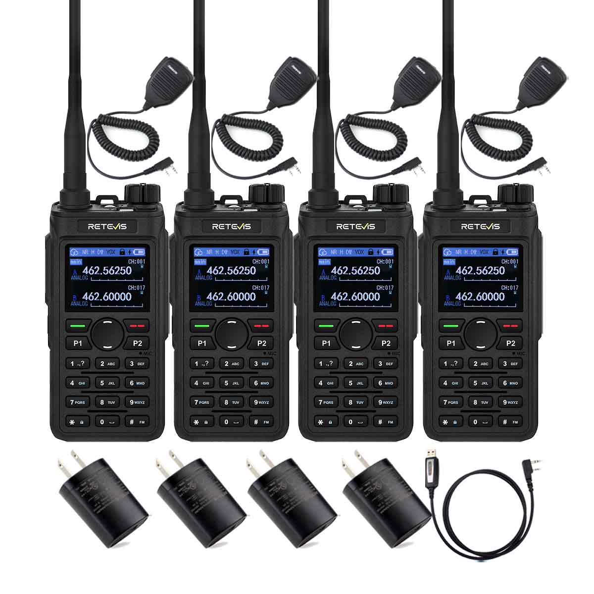 Retevis C2 GMRS Group Call  Full Keyboard NOAA Commercial Radio with Microphone 4 Pack