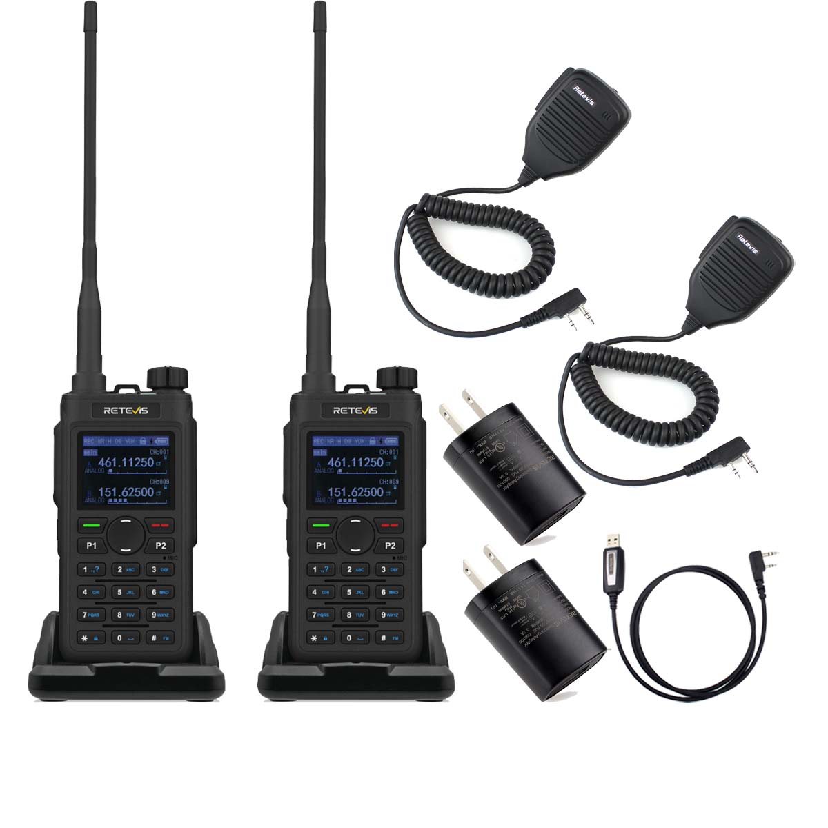 Retevis C62 UV 5W AI Noise Reduction Durable Business Radio with Microphone 2 Pack