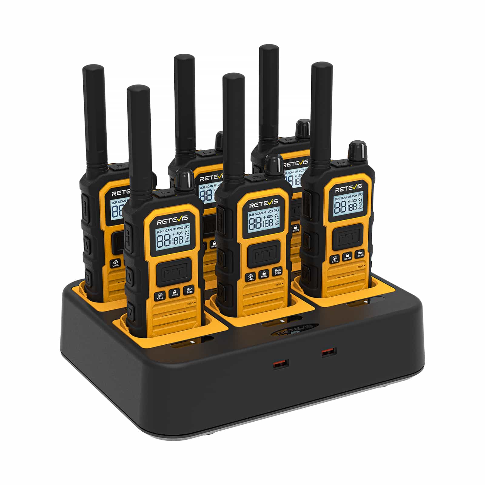 RB48P GMRS Waterproof Shock Resistant Long Range Heavy Duty Radios 6Pack with 6-Way Charger