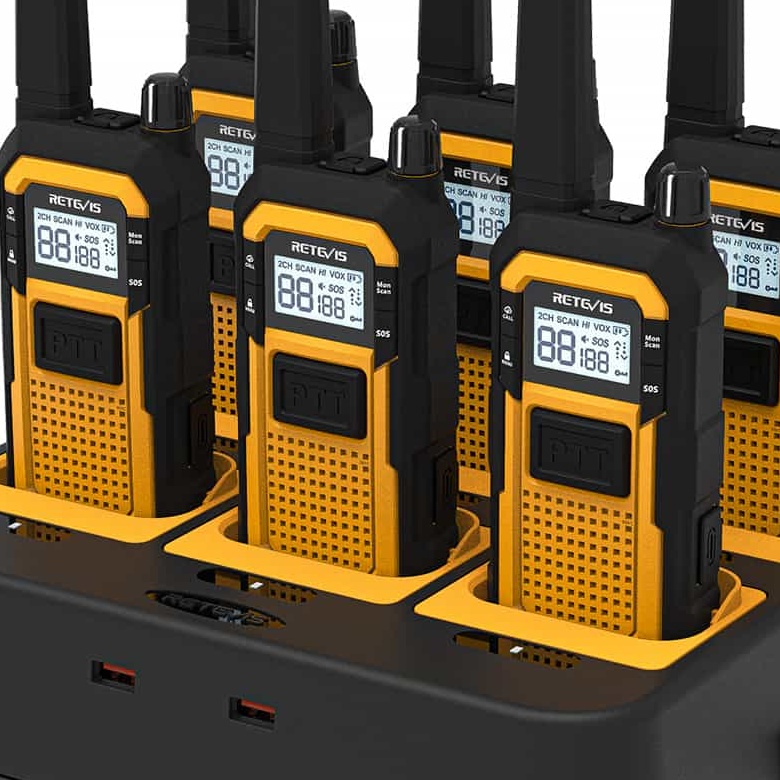 Retevis RB48 FRS Heavy Duty Radio with Multi Gang Charger | License-Free | Tripe Proof Design | 2000 mAh Battery | USB-C Charging | NOAA Channels