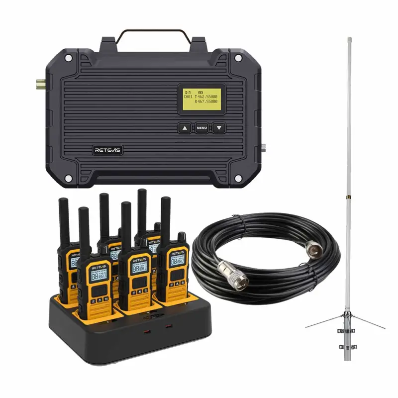 RB48P Heavy Duty Two Way Radio 6pack with Gang Charger Plus RT97L Repeater Communication Solution
