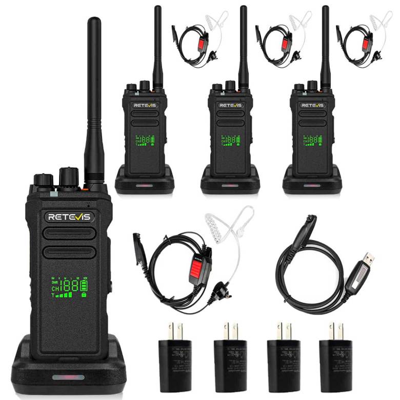 Retevis NR30D Long Range Encryption Walkie Talkie with Earpieces 4 Packs