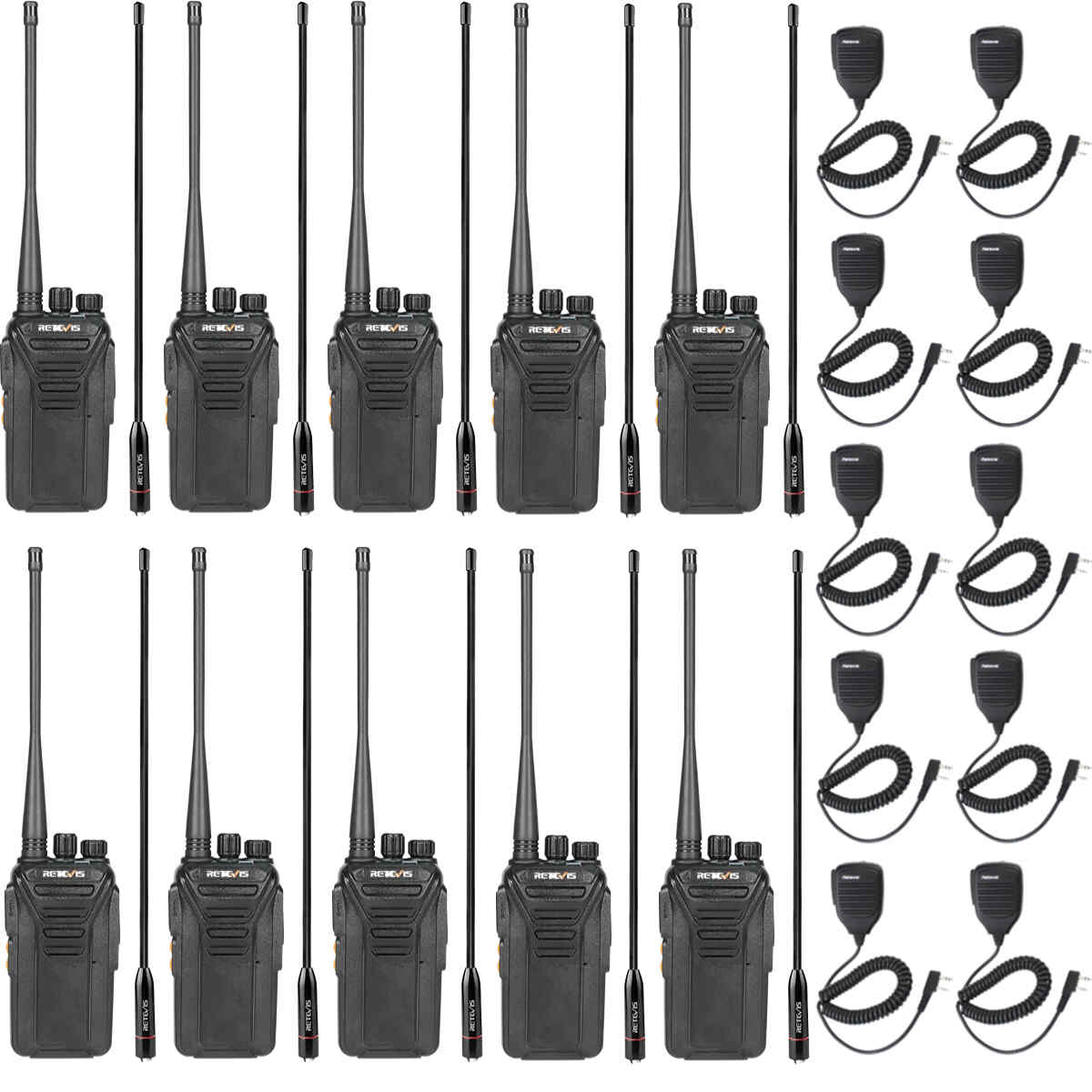 Retevis RT27V Portable MURS Radio with Long Antenna and Speaker Mic 10Pack Bundle