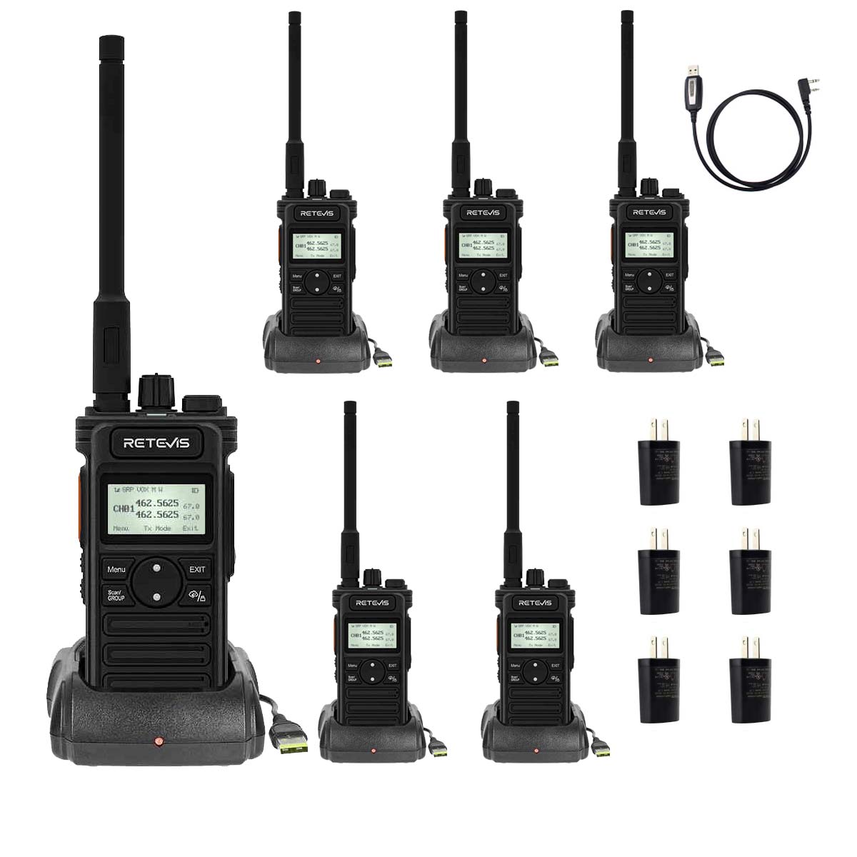 Retevis RB666 Walkie Talkie 4 Pezzi – Ricarica Rapida USB-C, VOX, Clip Metallica, Torcia E Squelch