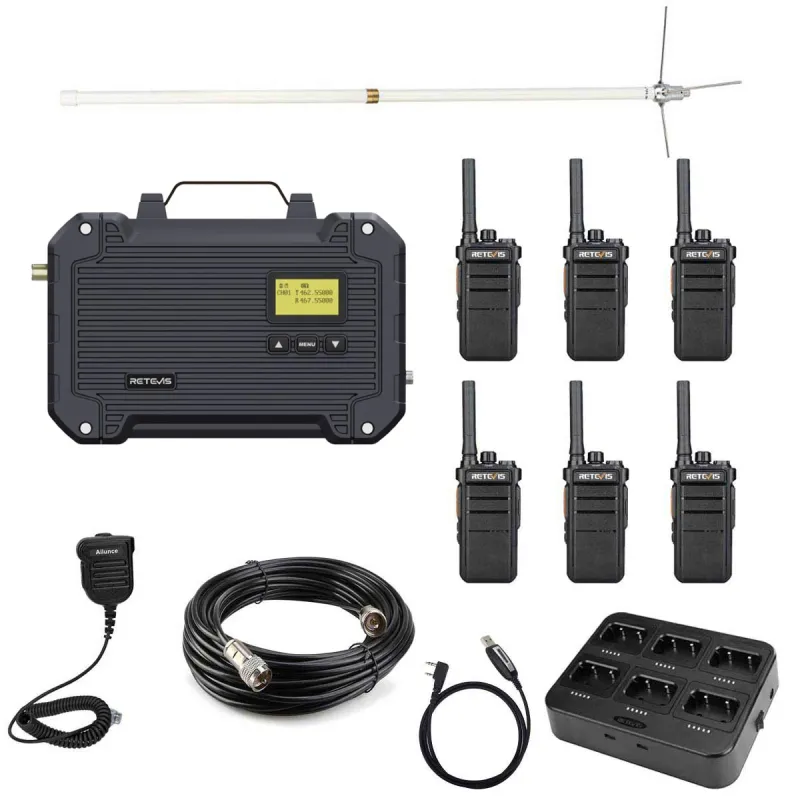 Retevis RT97L 25W GMRS Repeater Kit with RB26 6 Pack With Six Way Charger