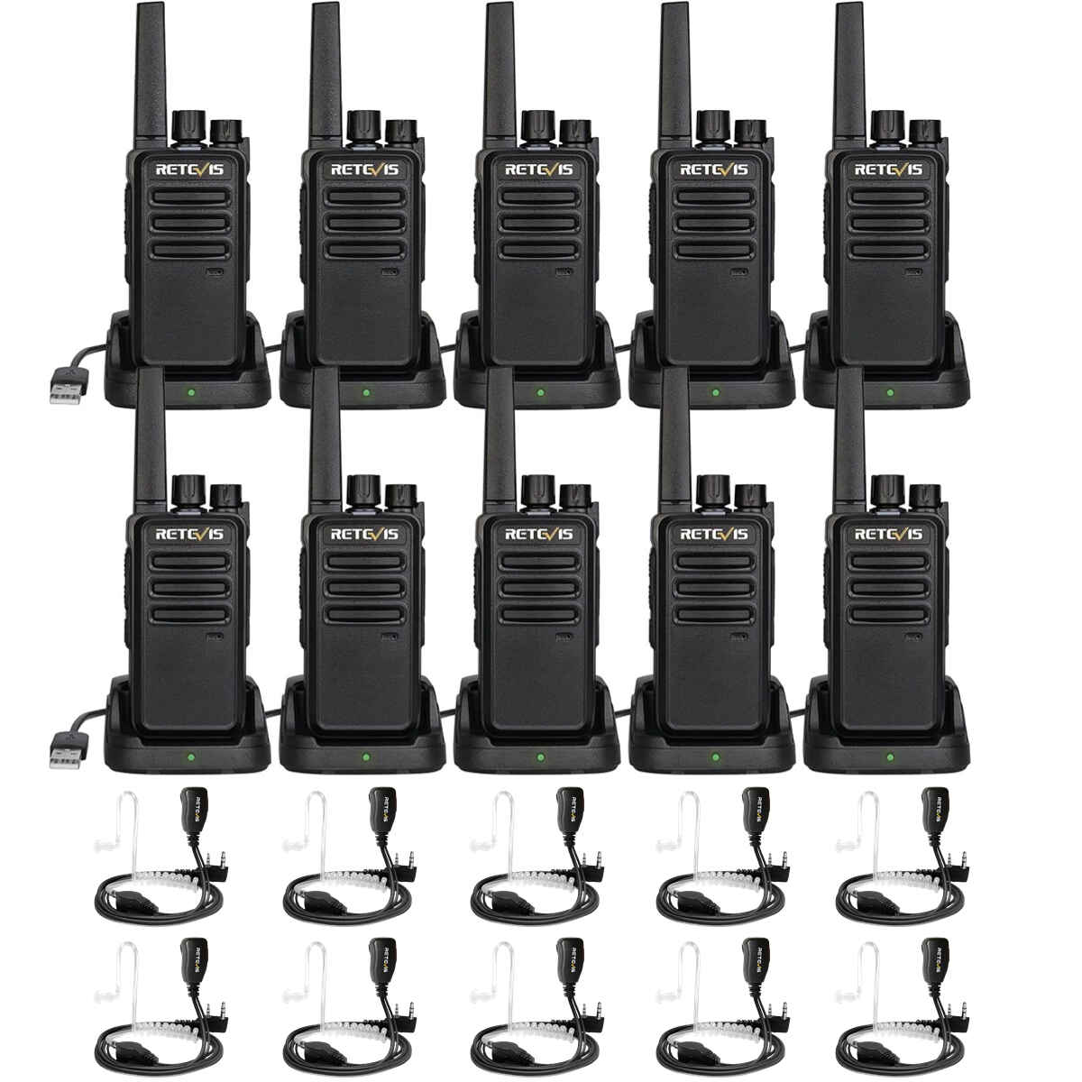 RT68 Rechargeable Portable 2 Way Radio with Earpiece (10 Pack)