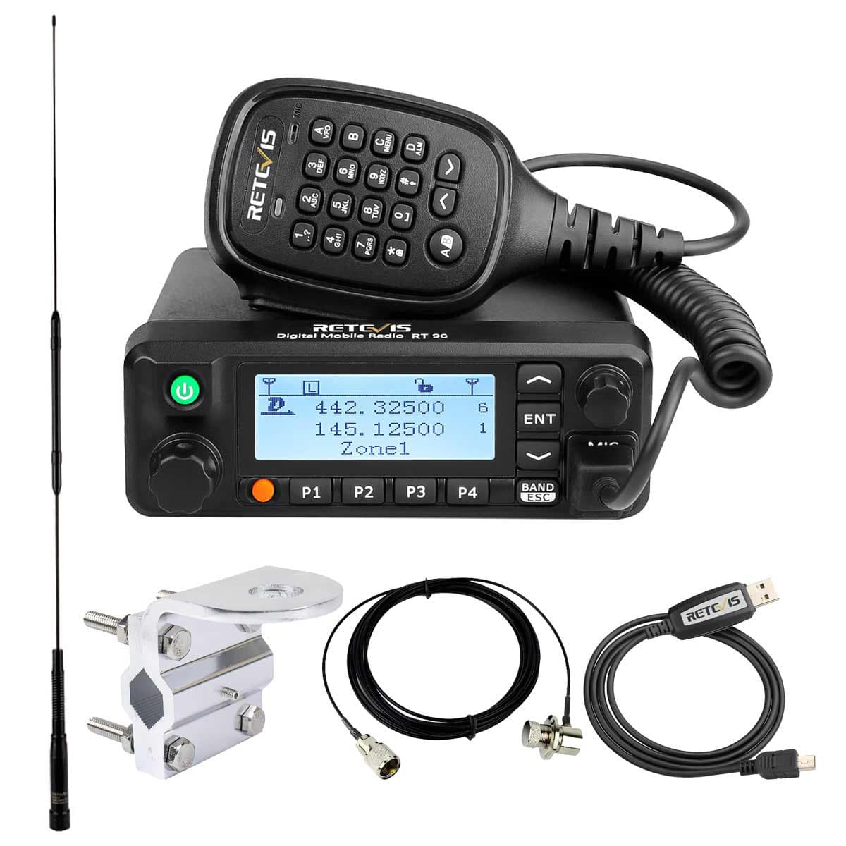 RT90 50 Watt Dual Band DMR Mobile & Stainless Steel Antenna Kit