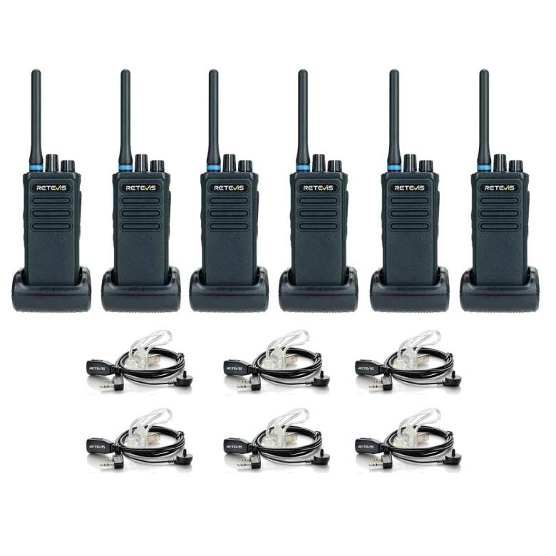 P1 Long Range Superhet AES256 DMR Radio with Earpiece and Programming Cable 6 Pack