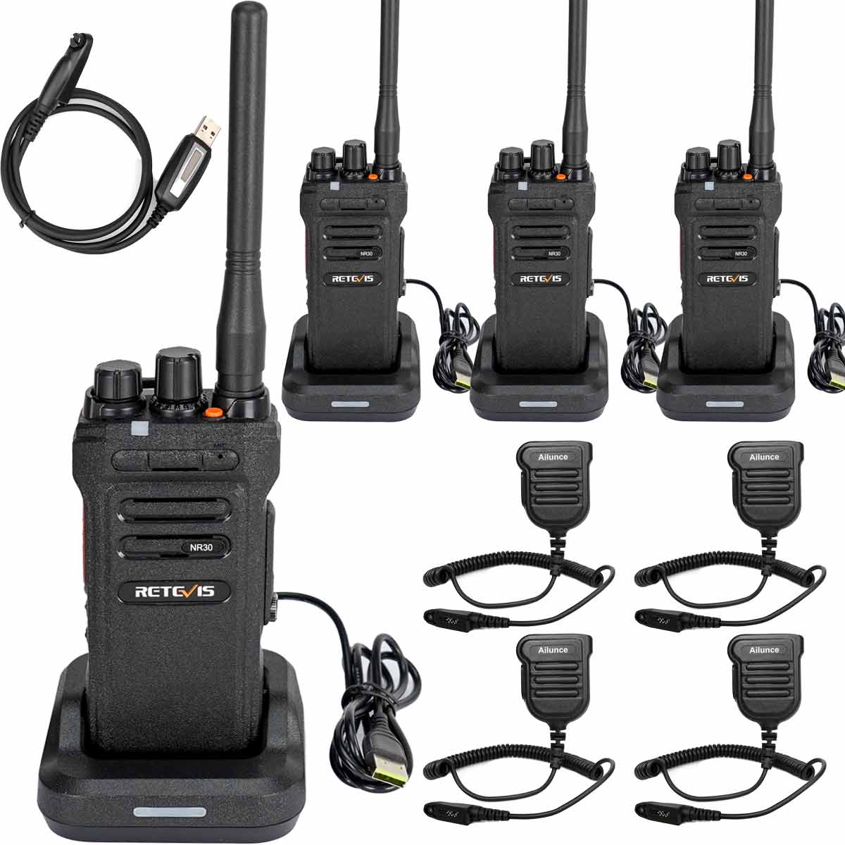 Retevis NR30 Long Range Waterproof GMRS Walkie Talkie with Speaker Mic 4pack