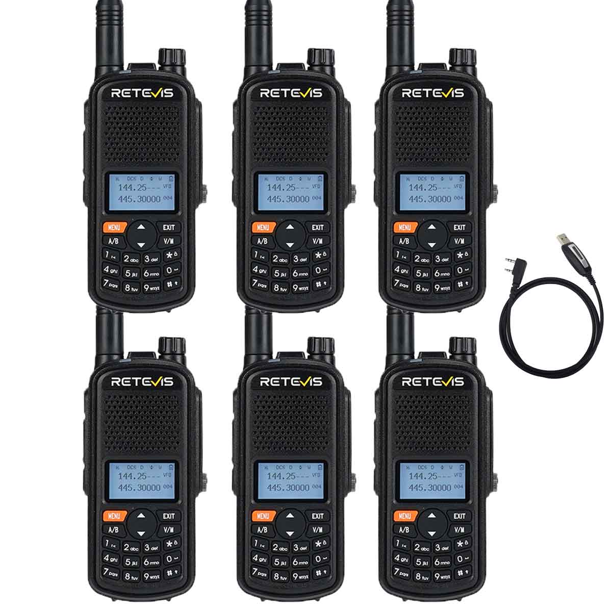 Retevis A61 5W GPS Dual Band Amateur Two Way Radio 6 Pcs With Program Cable