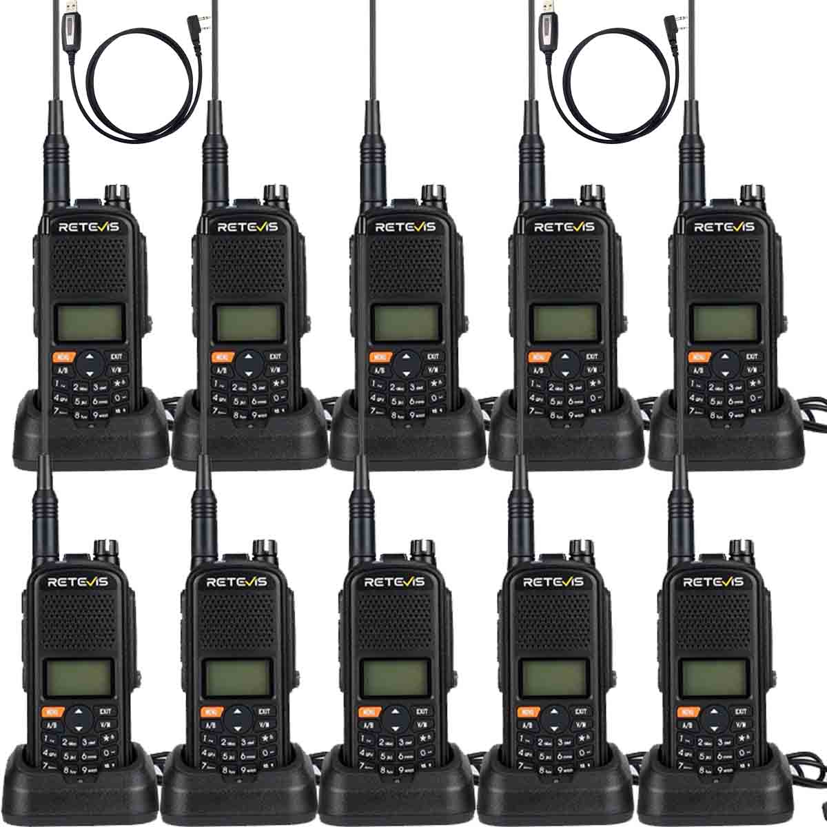 Retevis A1 IP67 Waterproof GPS HAM Radio 10Pack With Program Cable