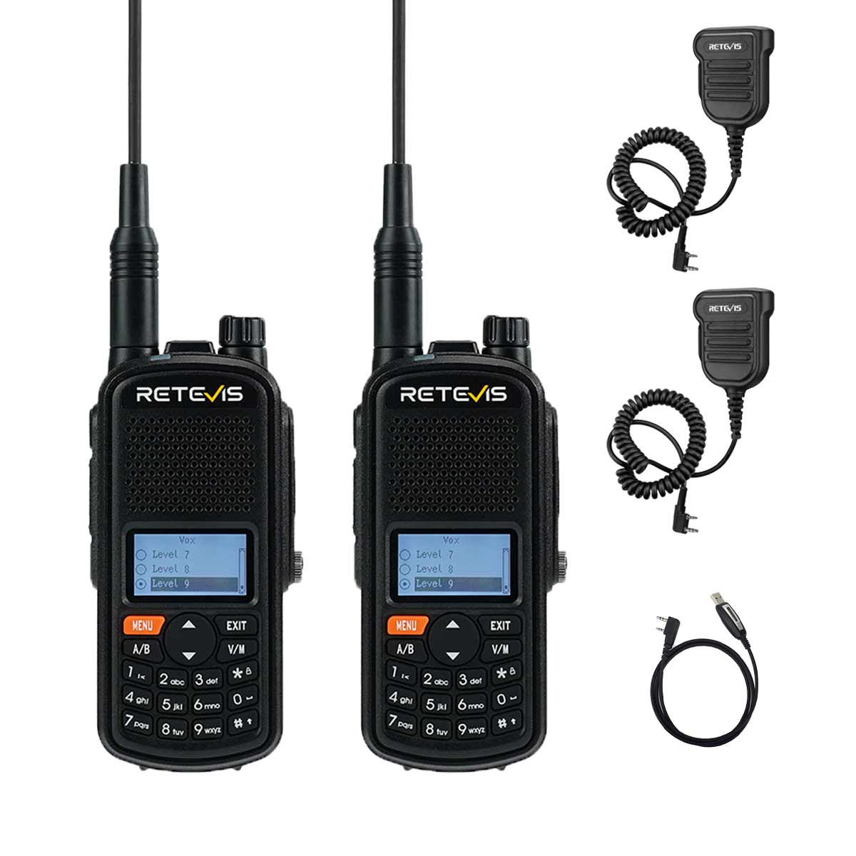 Retevis A1 IP67 Waterproof GPS Two Way Radio+IP54 Waterproof Mic 2 Pack+Programming Cable