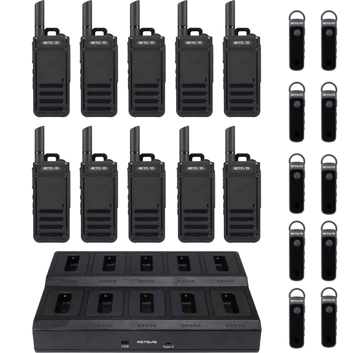 Retevis RB39P Ultra-Thin Bluetooth License-Free Radio 10 Pack With 10-Way Charger