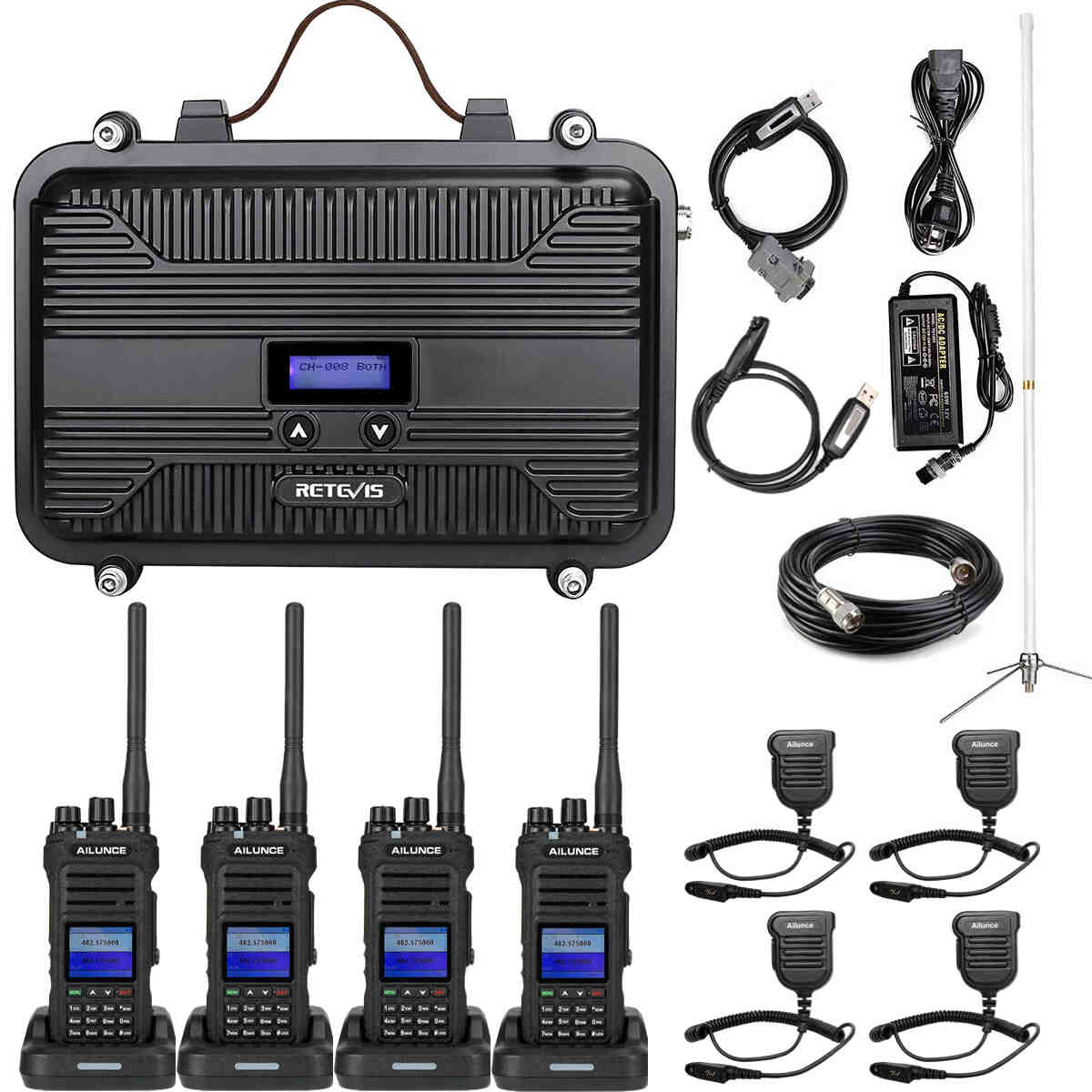 Retevis RT97S GMRS Repeater and 4Pack HA1G GMRS Radio with Mic Bundle