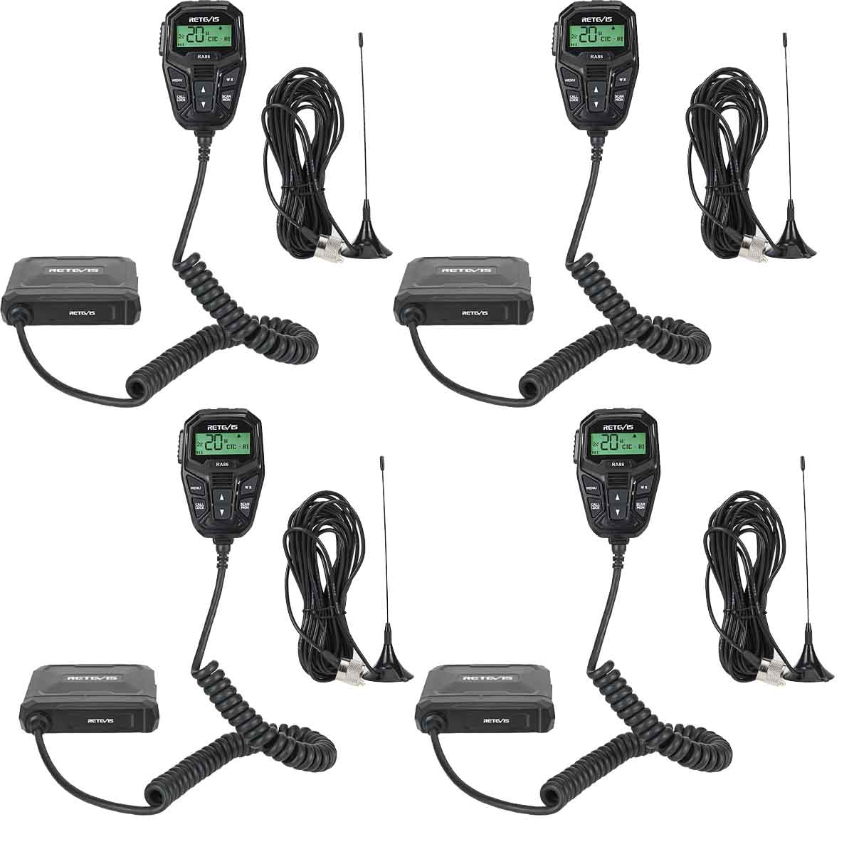 Retevis RA86 GMRS NOAA Mobile Radio With 2 dB Antenna 4 Pack