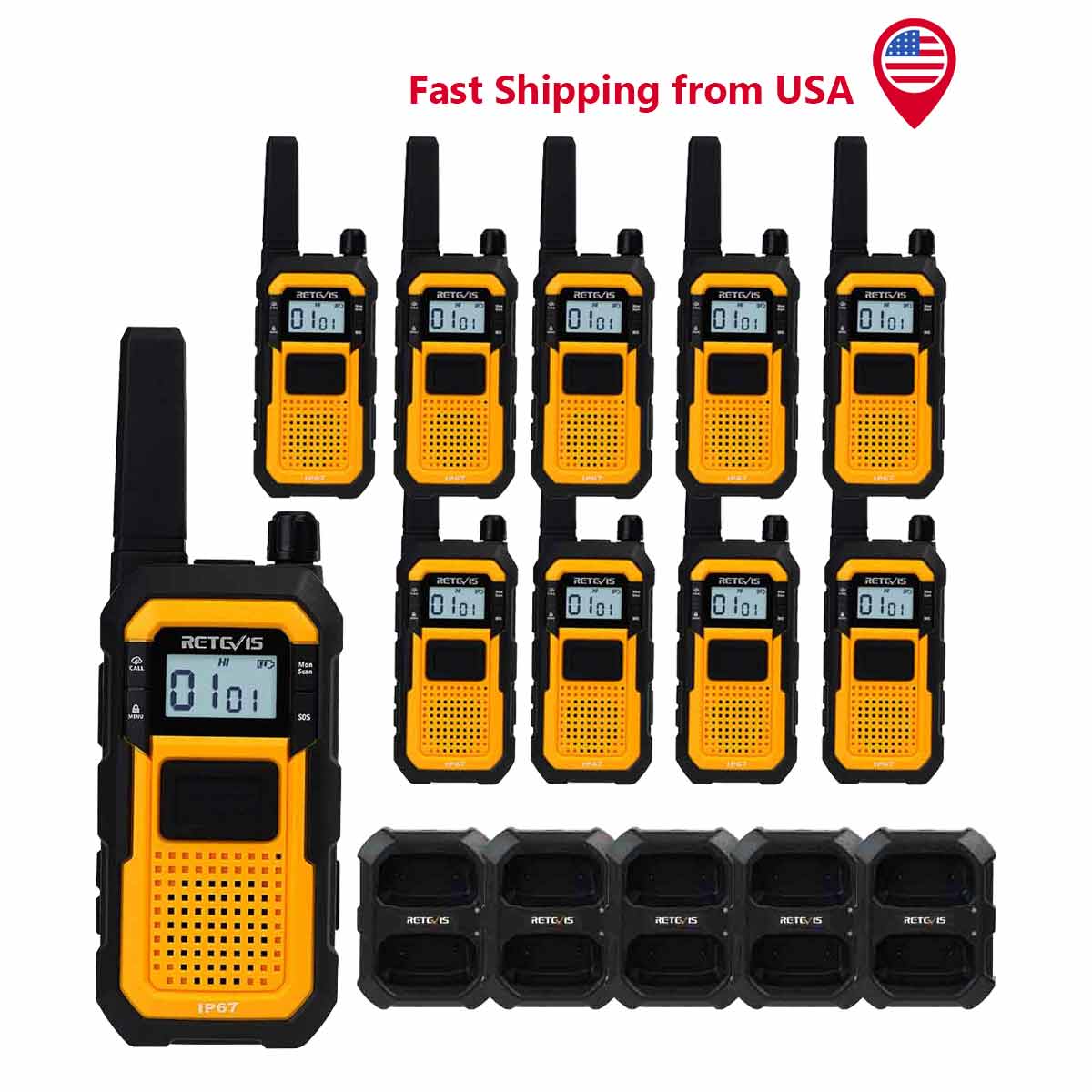Retevis Orange RB48 Heavy Duty Waterproof FRS Two Way Radio 10 Pack