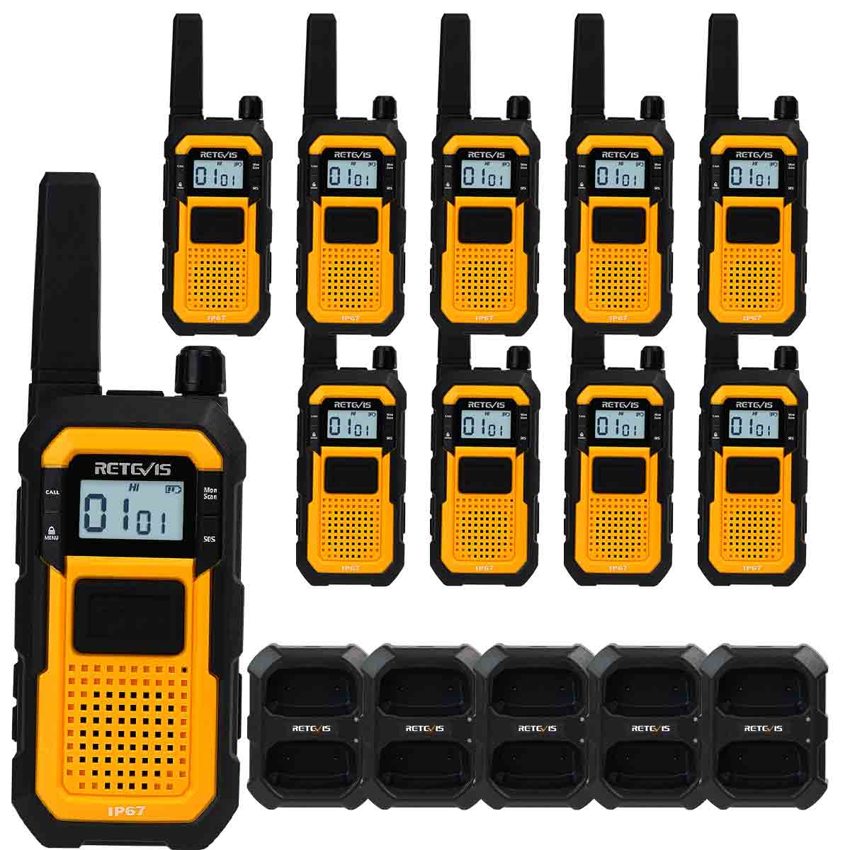 Retevis Orange RB648 Heavy Duty Waterproof PMR446 Two Way Radio 10 Pack
