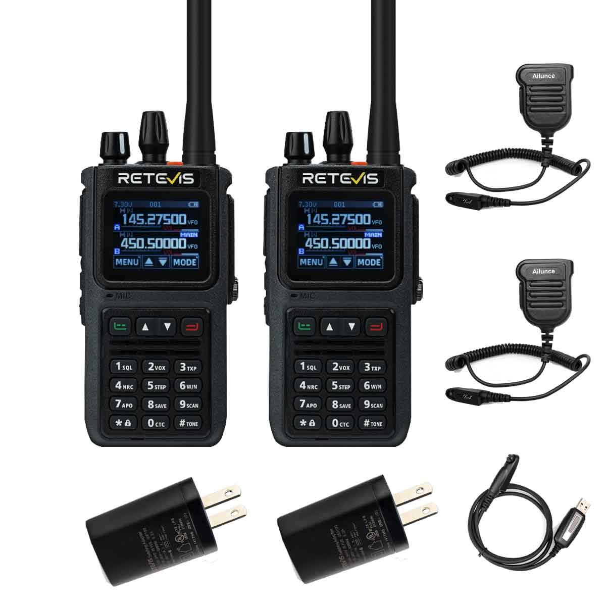 Retevis C1 5W Noise Reduction Waterproof UV Radio With IP55 Waterproof Microphone 2 Pack