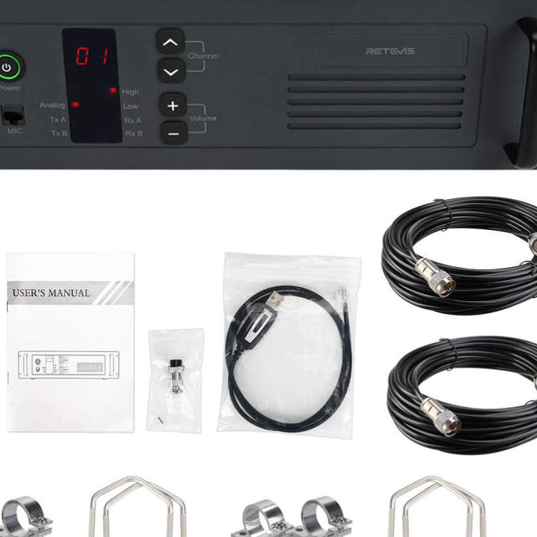 Retevis R1 25W Analog Repeater (No Duplexer) with GMRS Antennas and Coaxial Cables Kit