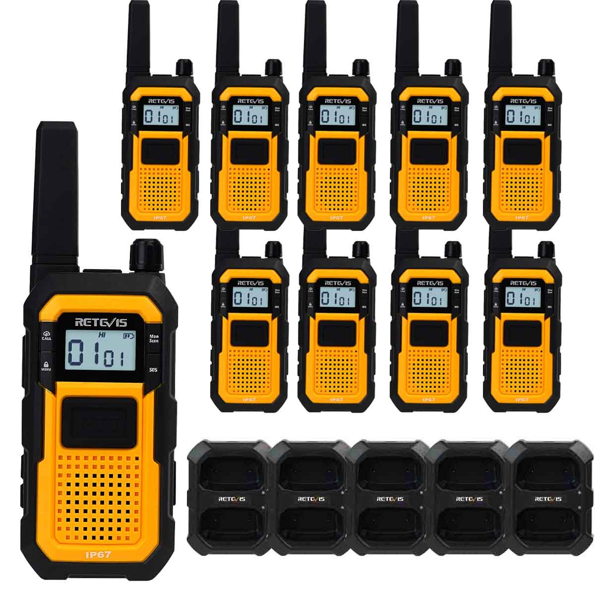 Retevis Orange RB48 Heavy Duty Waterproof FRS Two Way Radio 10 Pack