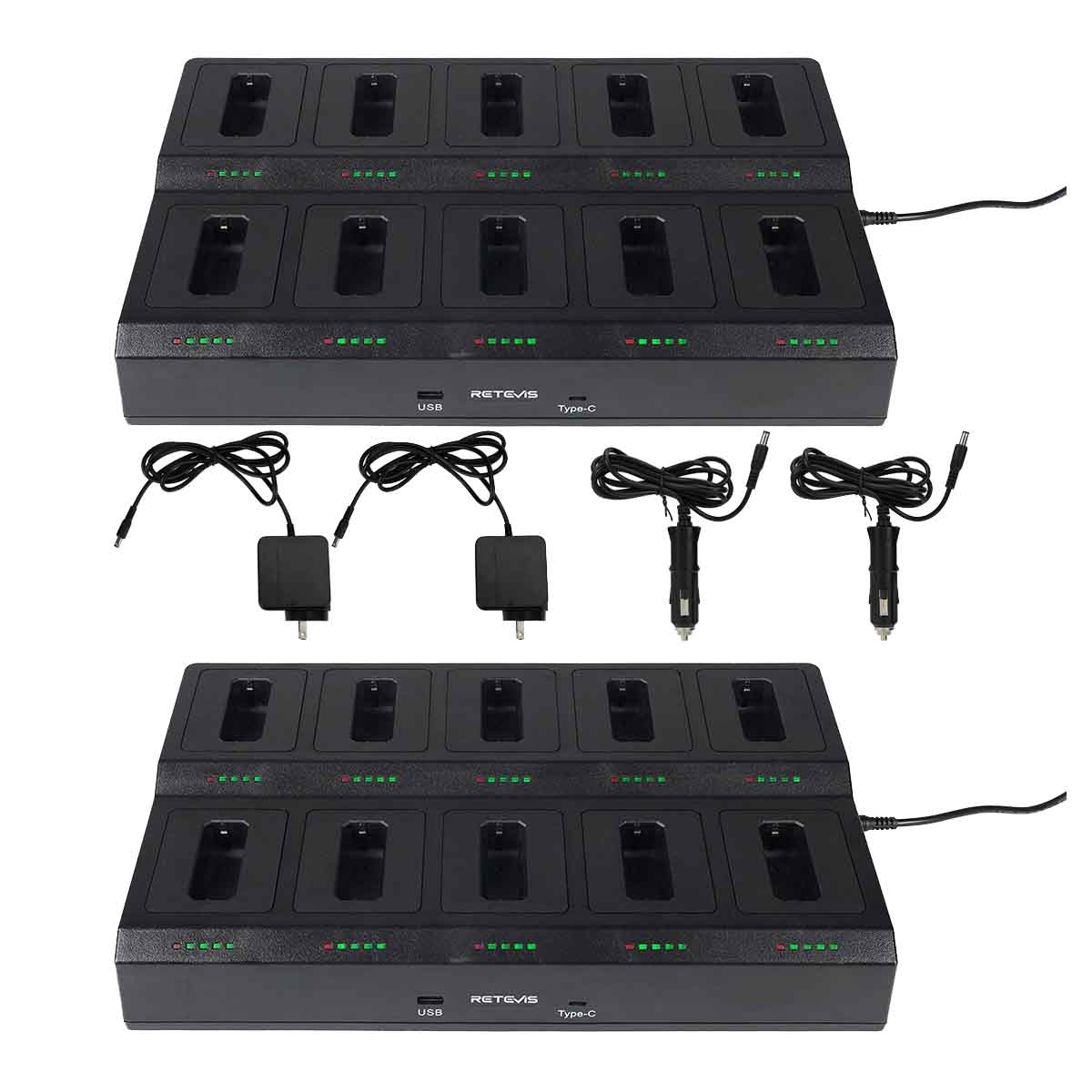 2Pack 10 Way Multi Unit Rapid Gang Charger for Retevis RT22 RT22S walkie talkie