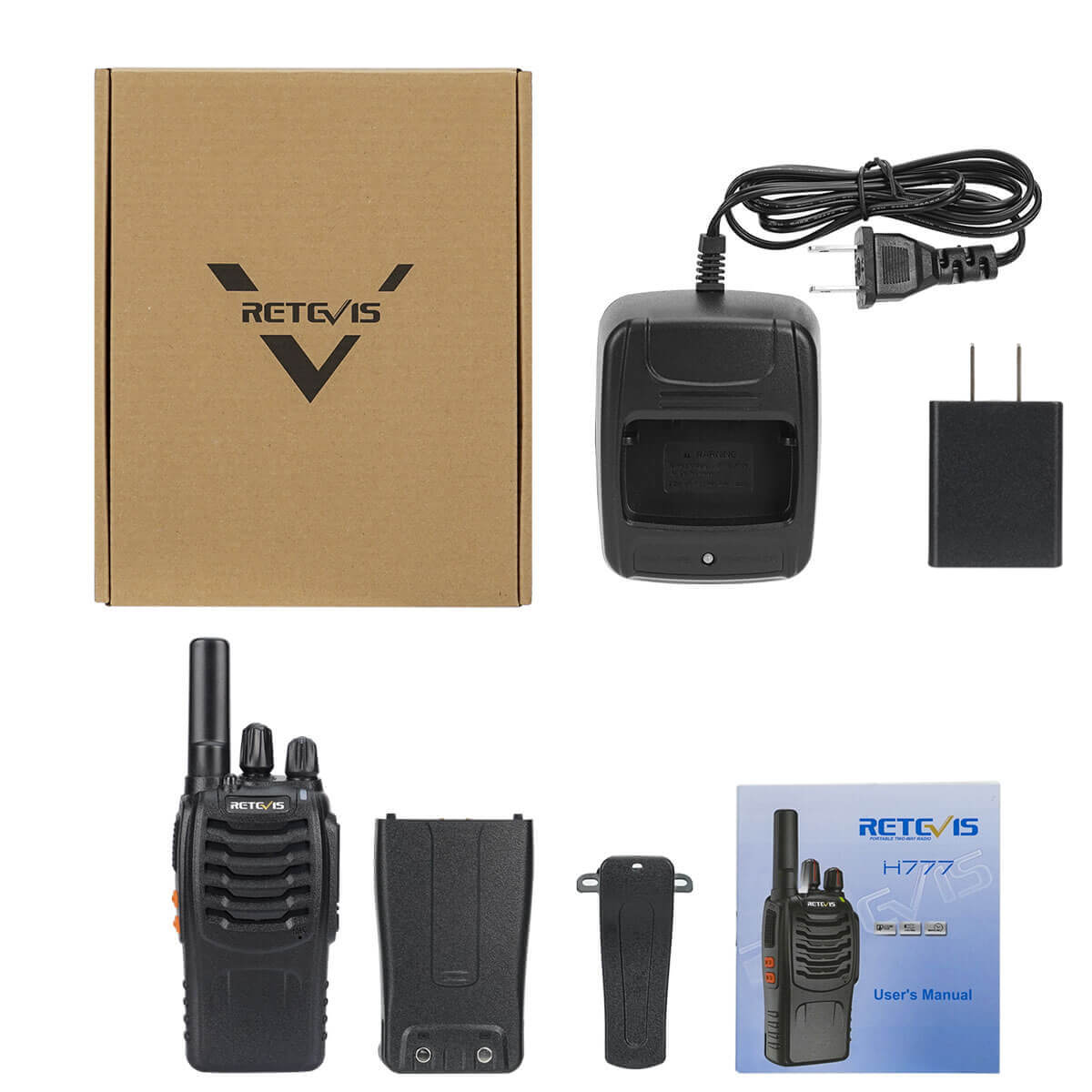 Retevis H777 Portable Hands-Free 2 Way Radio with USB-C Charger (2 Pack)