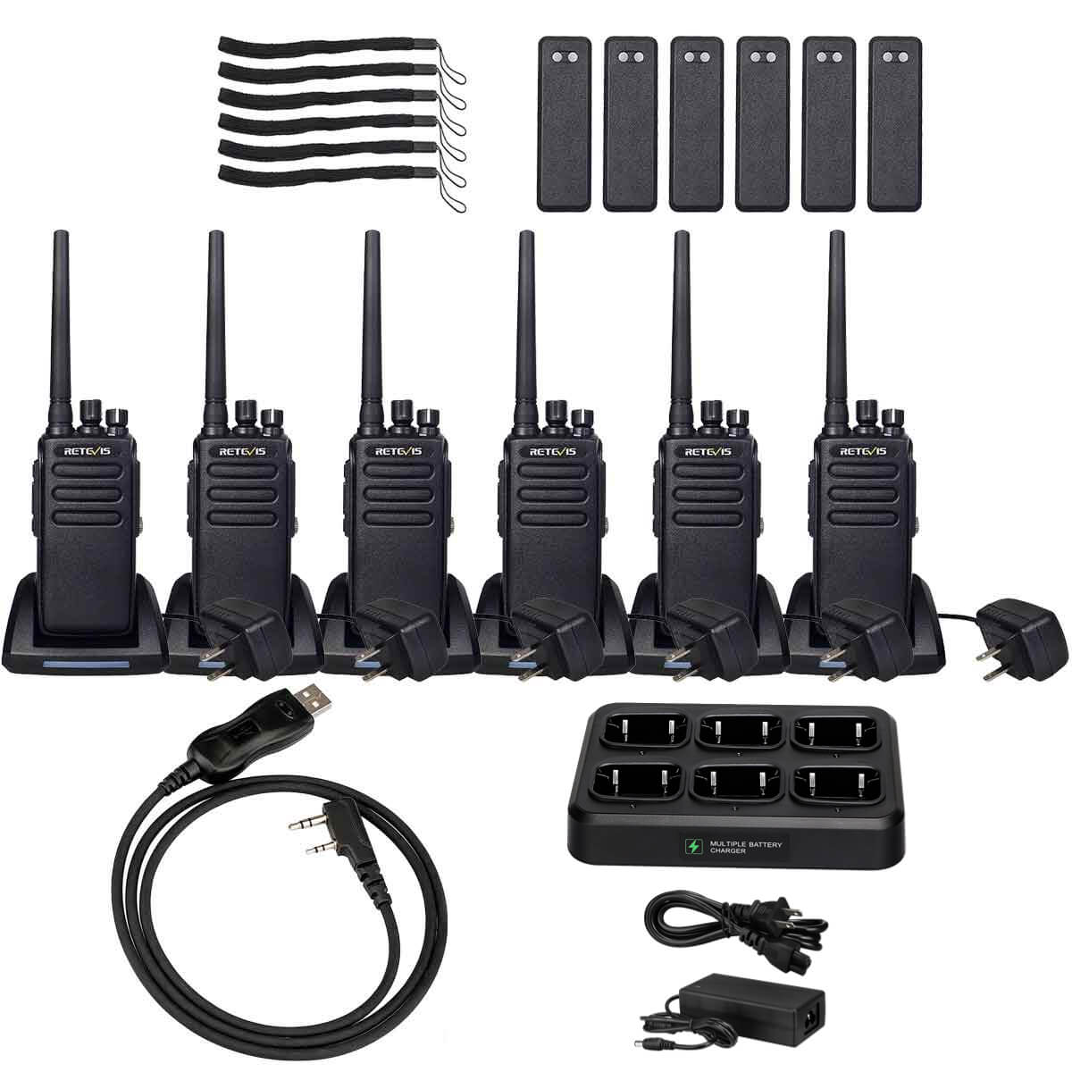 RT81 UHF DMR Radio & 6-Port Charger & Cable Kit