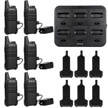 Retevis RT22 FRS Radio (Multi Bank Charger Kit with Speaker Mic) | License-Free | USB-C Charging | Long Battery Life | Lightweight | VOX
