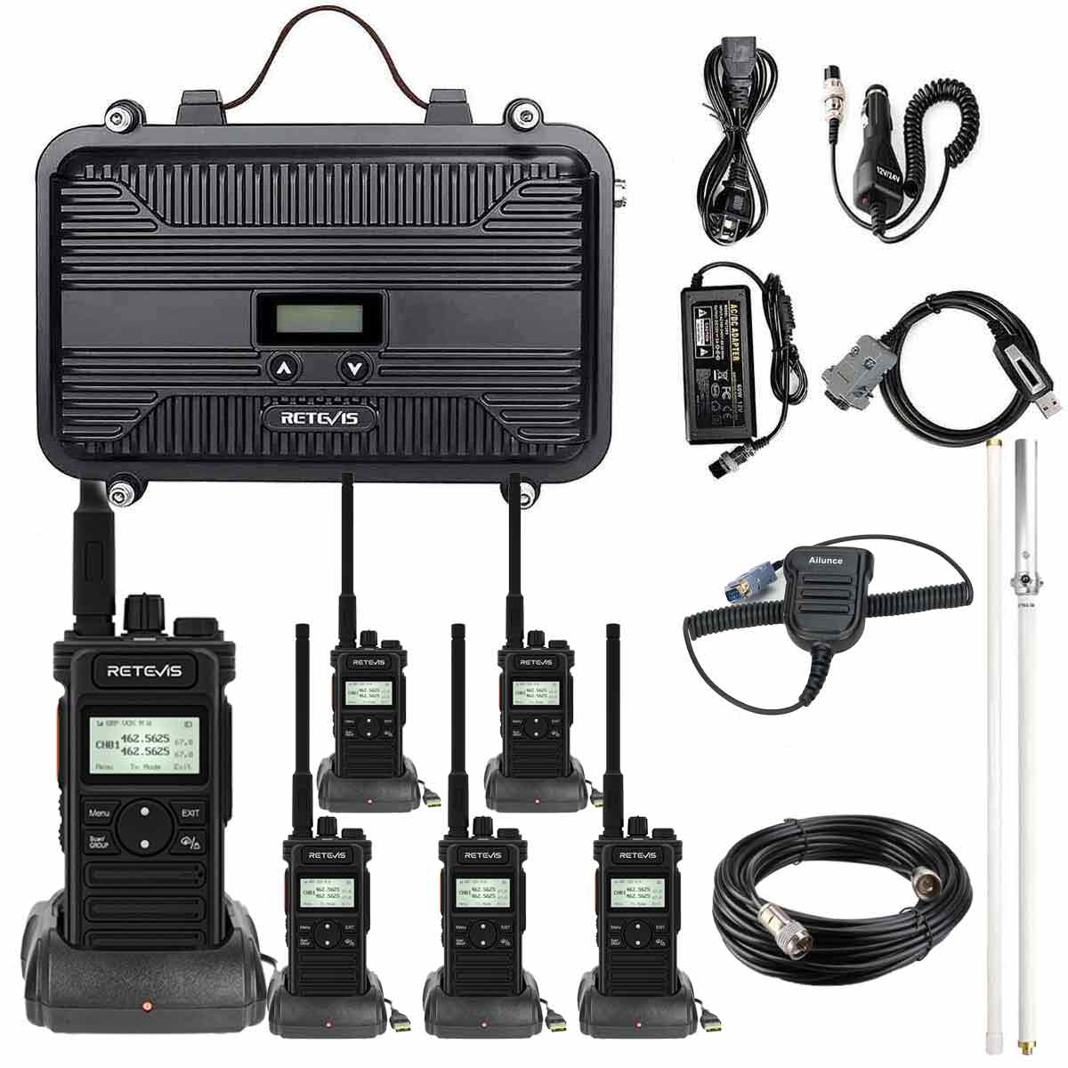 Retevis RT97S Repeater with 6pcs RT86S GMRS Walkie Talkie for Long Distance Use