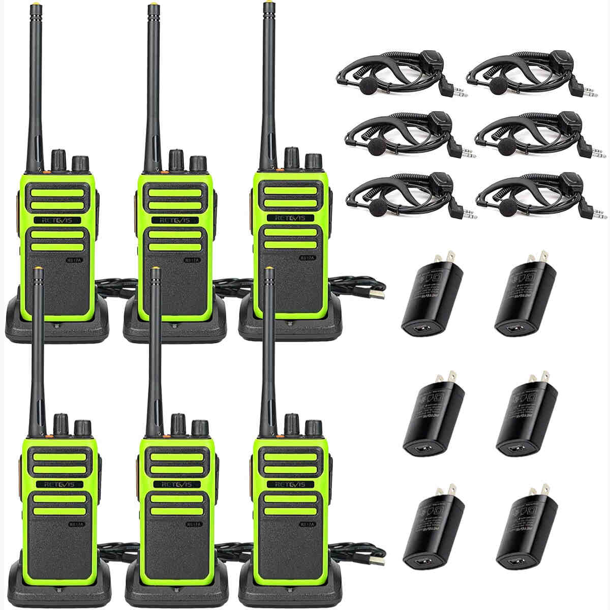 Retevis RB17A Portable GMRS Handheld Two Way Radio with Earpiece (6Pack)