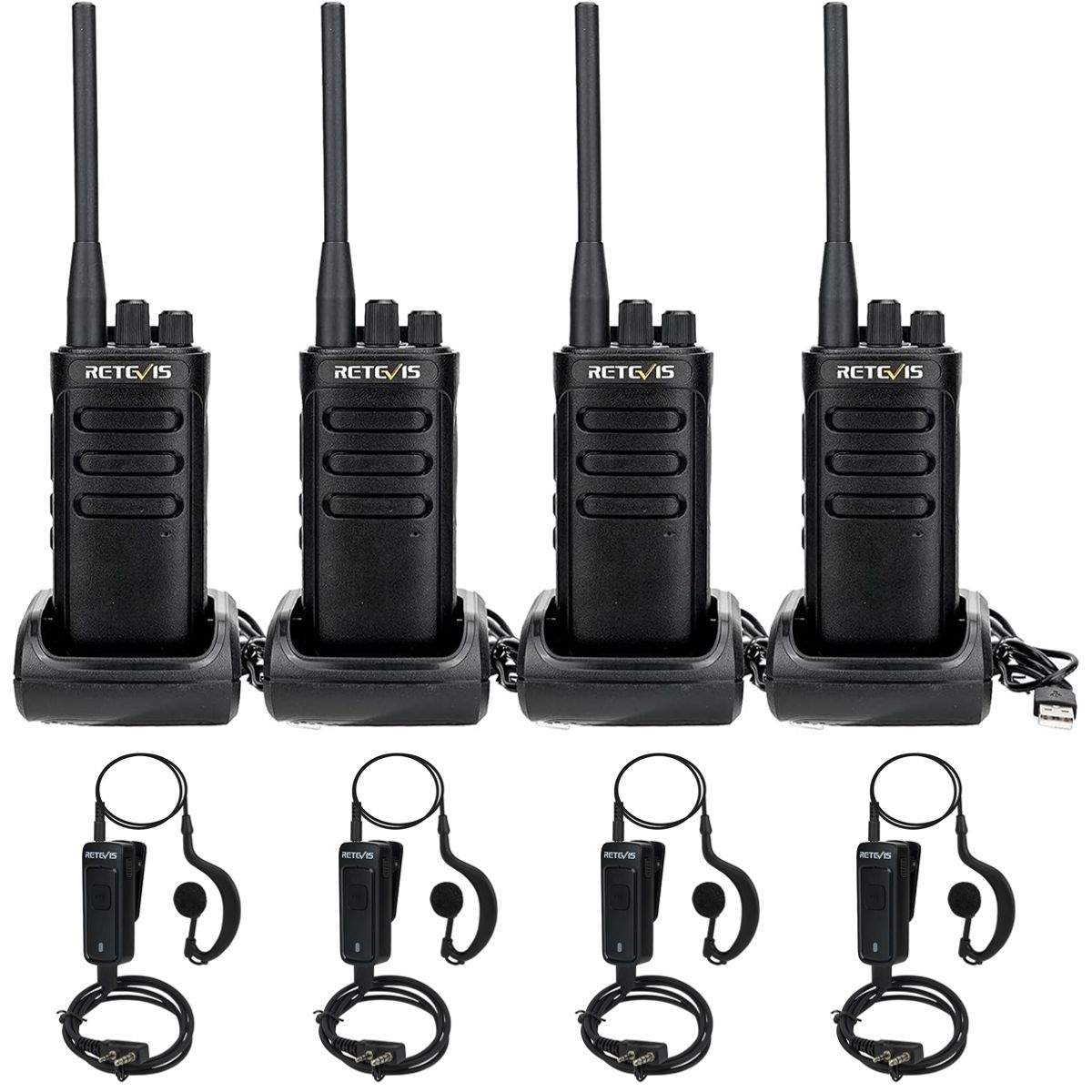 Retevis RB85 Heavy-Duty Walkie Talkie with Noise Cancelling Headphones Bundle (4 Pack)
