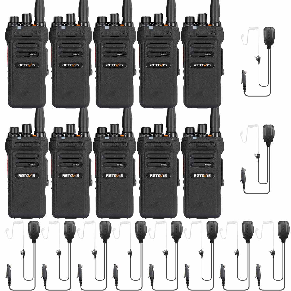 NR630 10W Waterproof UHF Radios with Earpiece Kit (10 Pack) 
