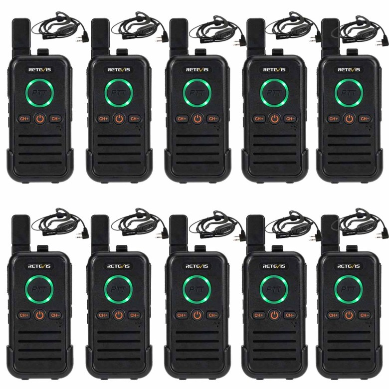 Retevis RB645 PMR446 Radio 10 Packs with Earpieces | License-Free | Dual PTT | Channel Lock | USB-C Charging | VOX Hands-Free