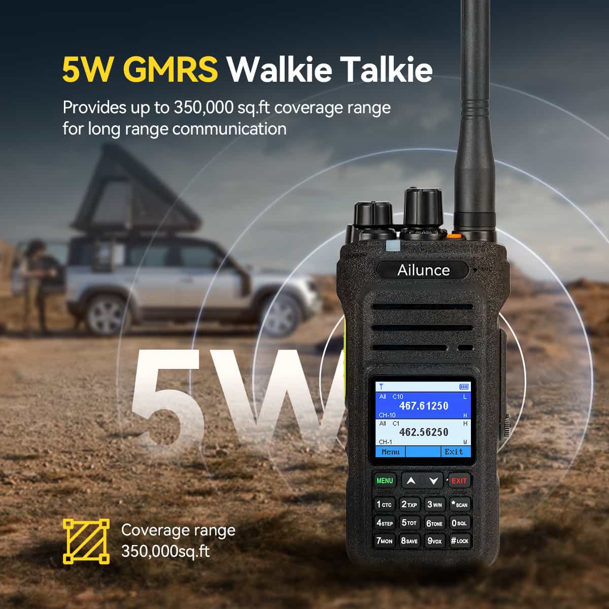 Ailunce HA1G IP67 GMRS Radio with 256 Channels