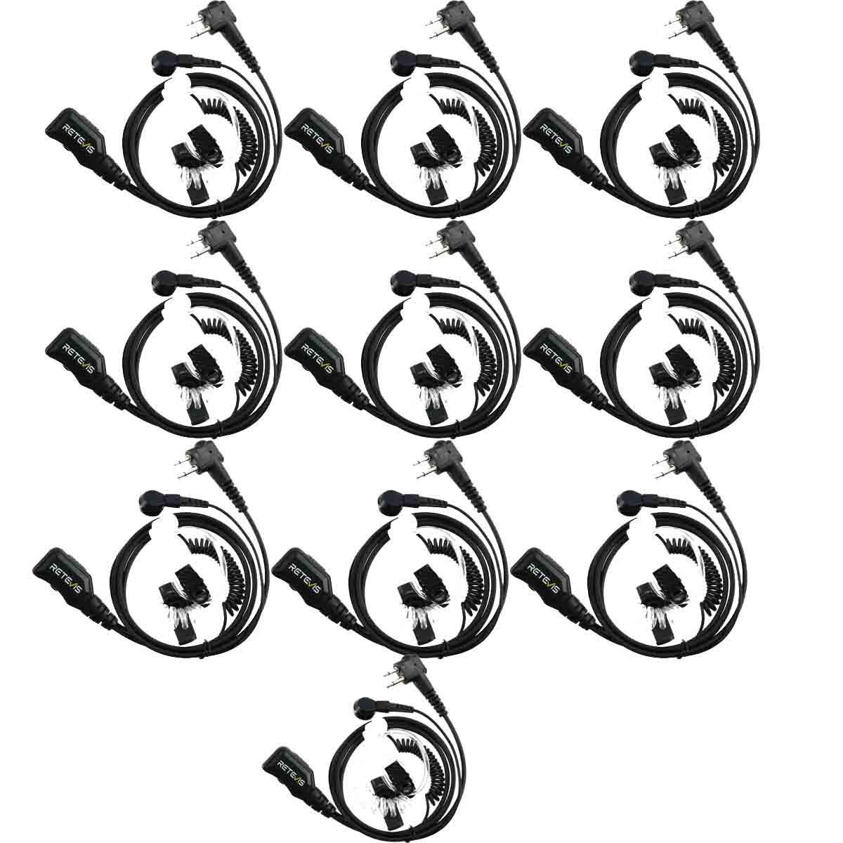 10Pack Motorola 2 Pin Surveillance Kit Acoustic Tube Earpiece with PTT