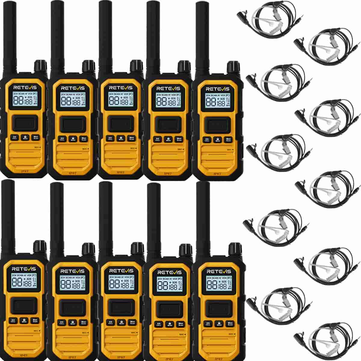 Retevis RB648P UHF Long Range Heavy Duty Walkie Talkie with Earpiece 10 Pack