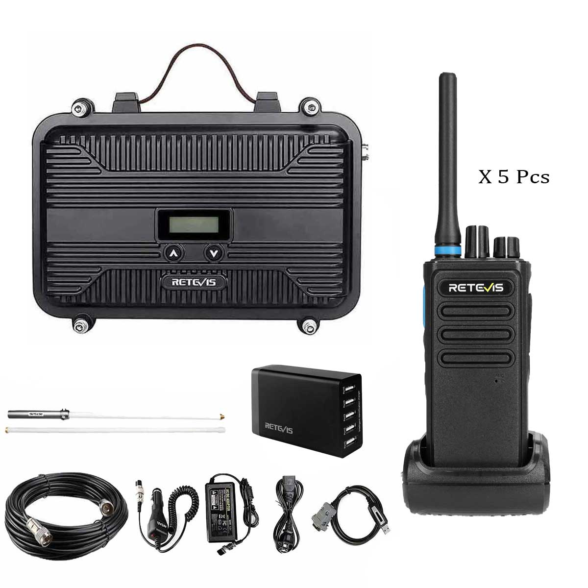 Retevis RT97P DMR Repeater and 5Pcs P1 Superhet DMR Radio Bundle
