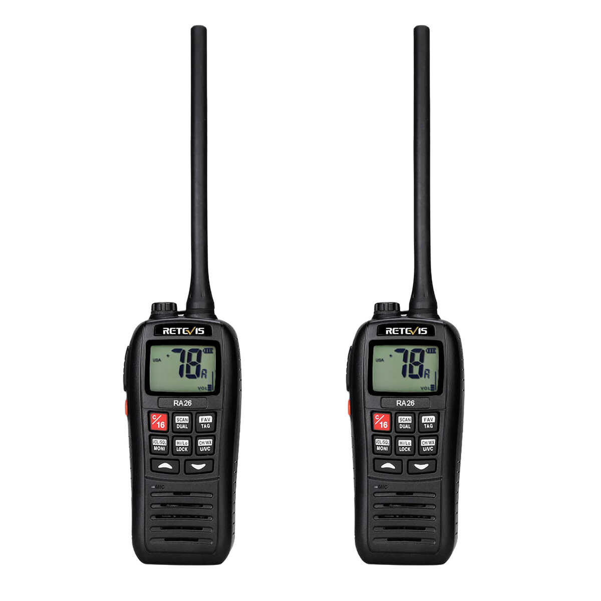 RA26 Waterproof 88 Channels Marine VHF Radio (2 Packs)