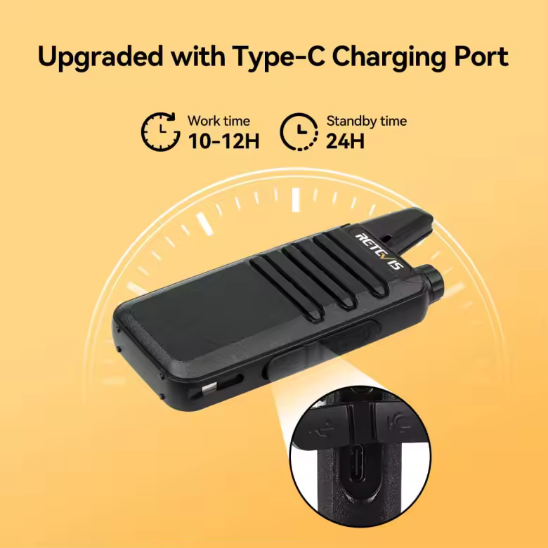 Retevis RT22 FRS Radio | License-Free | USB-C Charging | 1000mAh Li-ion Battery | Lightweight | VOX | Emergency Alert