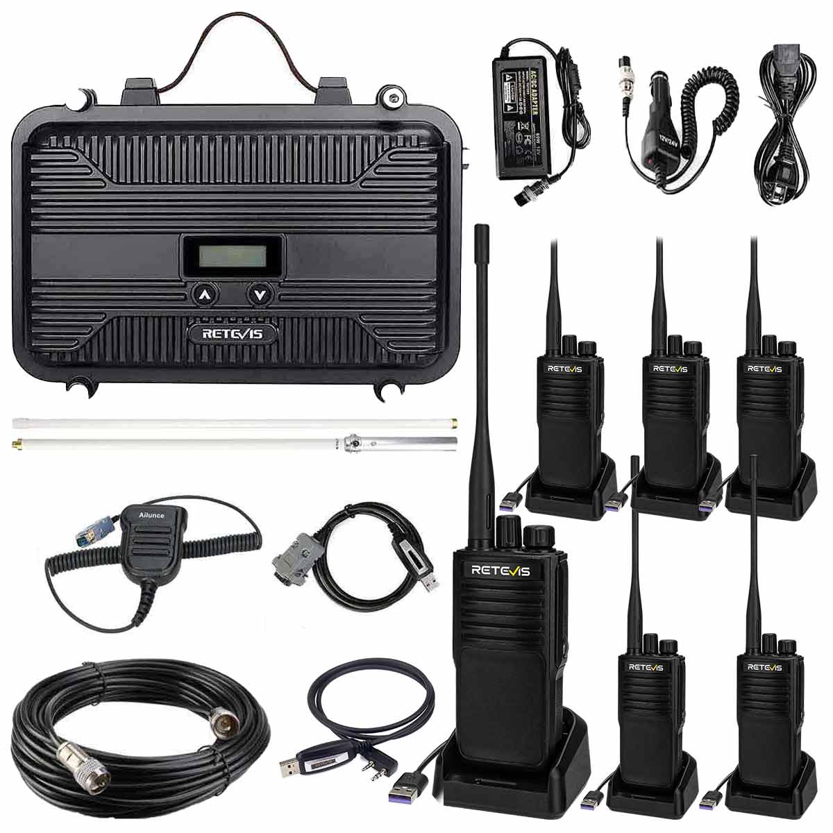 Retevis RT97S GMRS Repeater with 6 Pack P2 IP68 Waterproof GMRS Radio Bundle