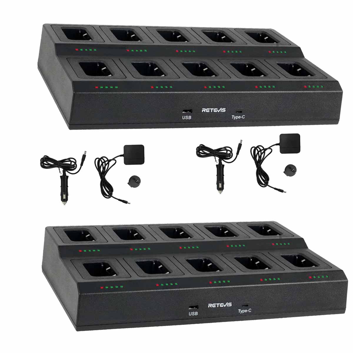 2Pack Two-Way Radio Charger 10 Way Multi Unit Rapid Gang Charger 